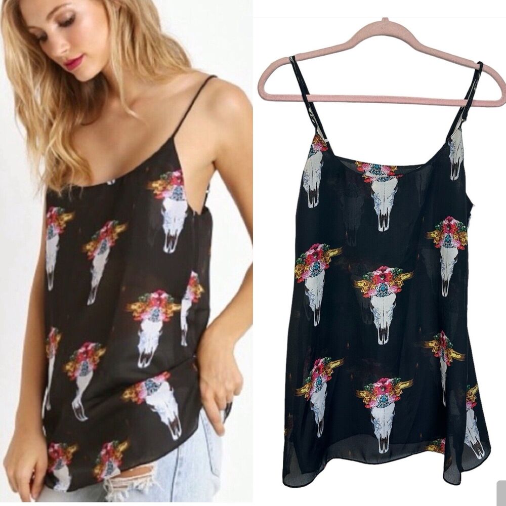 Show Me‎ Your MuMu Estella Tank Top Womens Sz. S Southwestern Cow Print Sheer